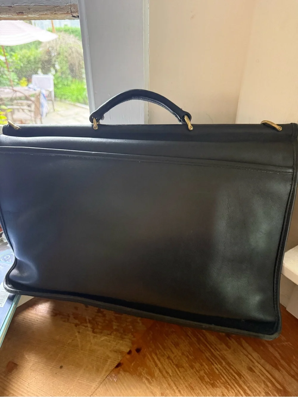 Coach Black Leather Men's Briefcase with Gold Hardware